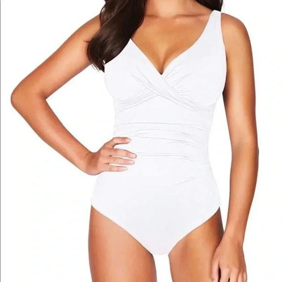 Bleu Rod Beattie White Ruched One Piece Swimsuit - Picture 3 of 15